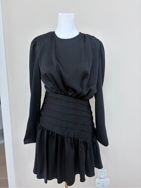 Sandro Black Long-Sleeve Pleated Waist Mini Dress